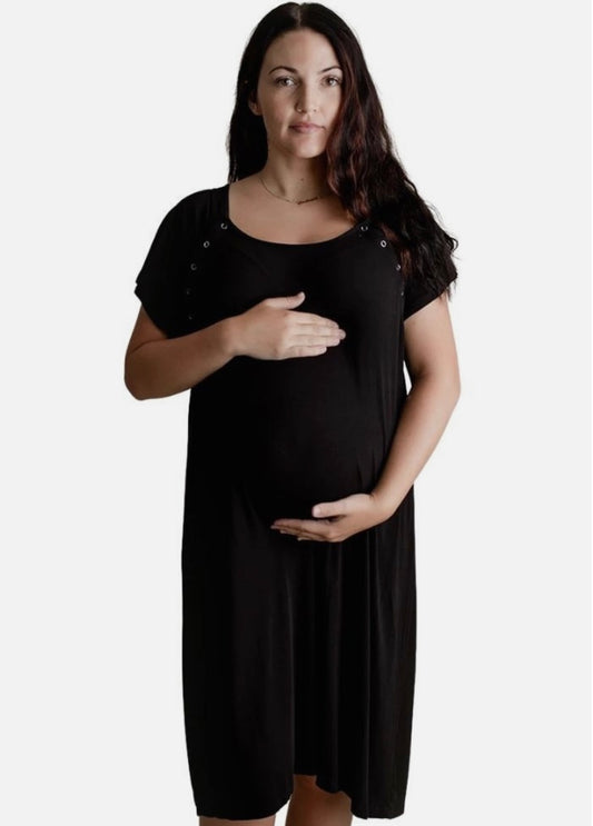 Three Little Tots Black Maternity/ Nursing Gown