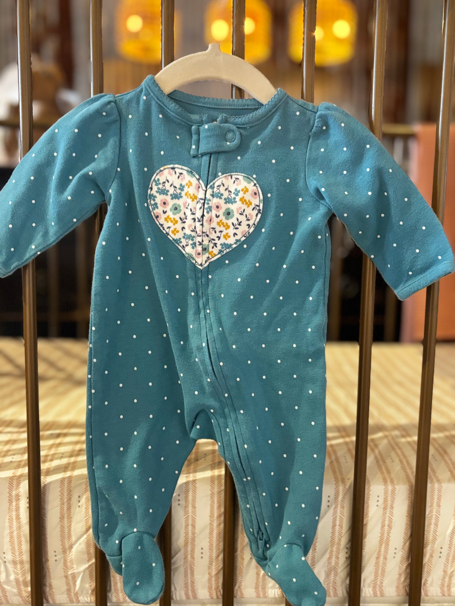 Carter's Blue Polka Dot And Floral Heart Sleeper