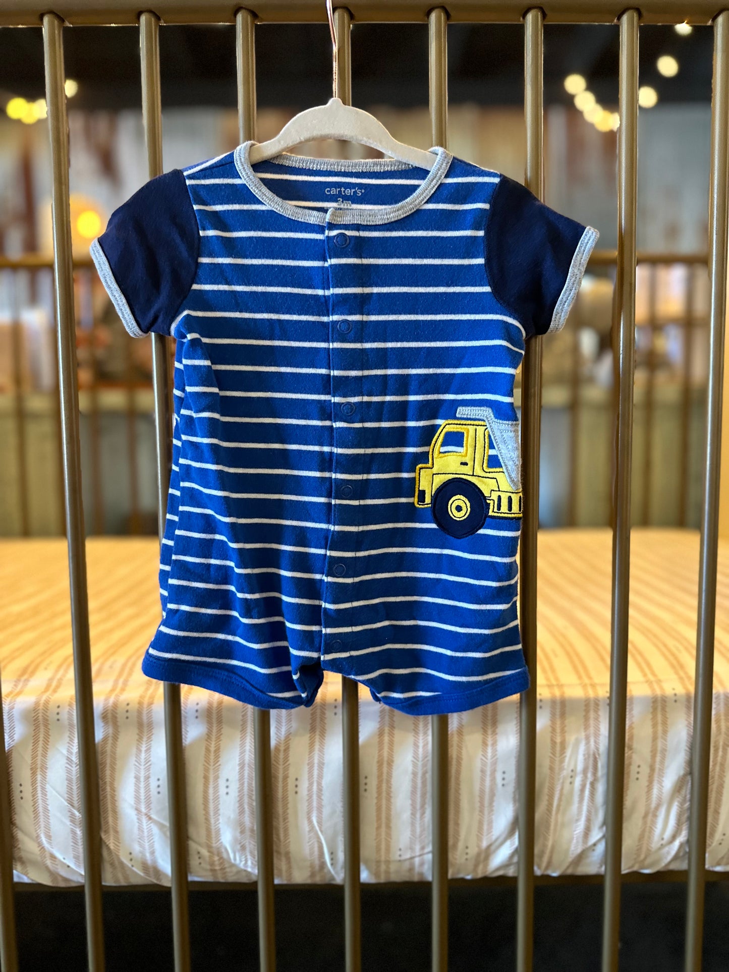 Carter's Blue Striped Dump Truck Romper
