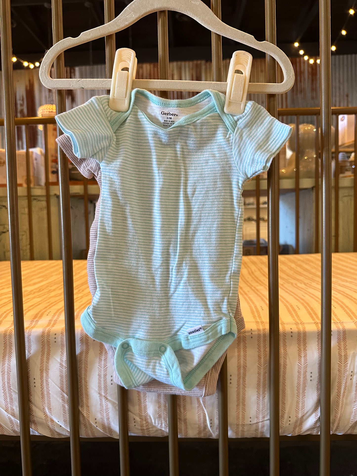 Carter's X Gerber Striped Light Brown & Teal Blue 2-piece Onesies