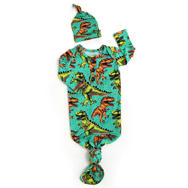 Dino Bamboo Knotted Gown & Hat