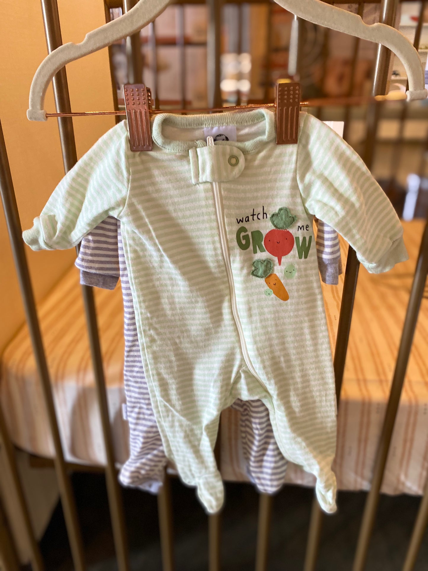 Gerber "Watch Me Grow" Green & Gray Striped Sleepers