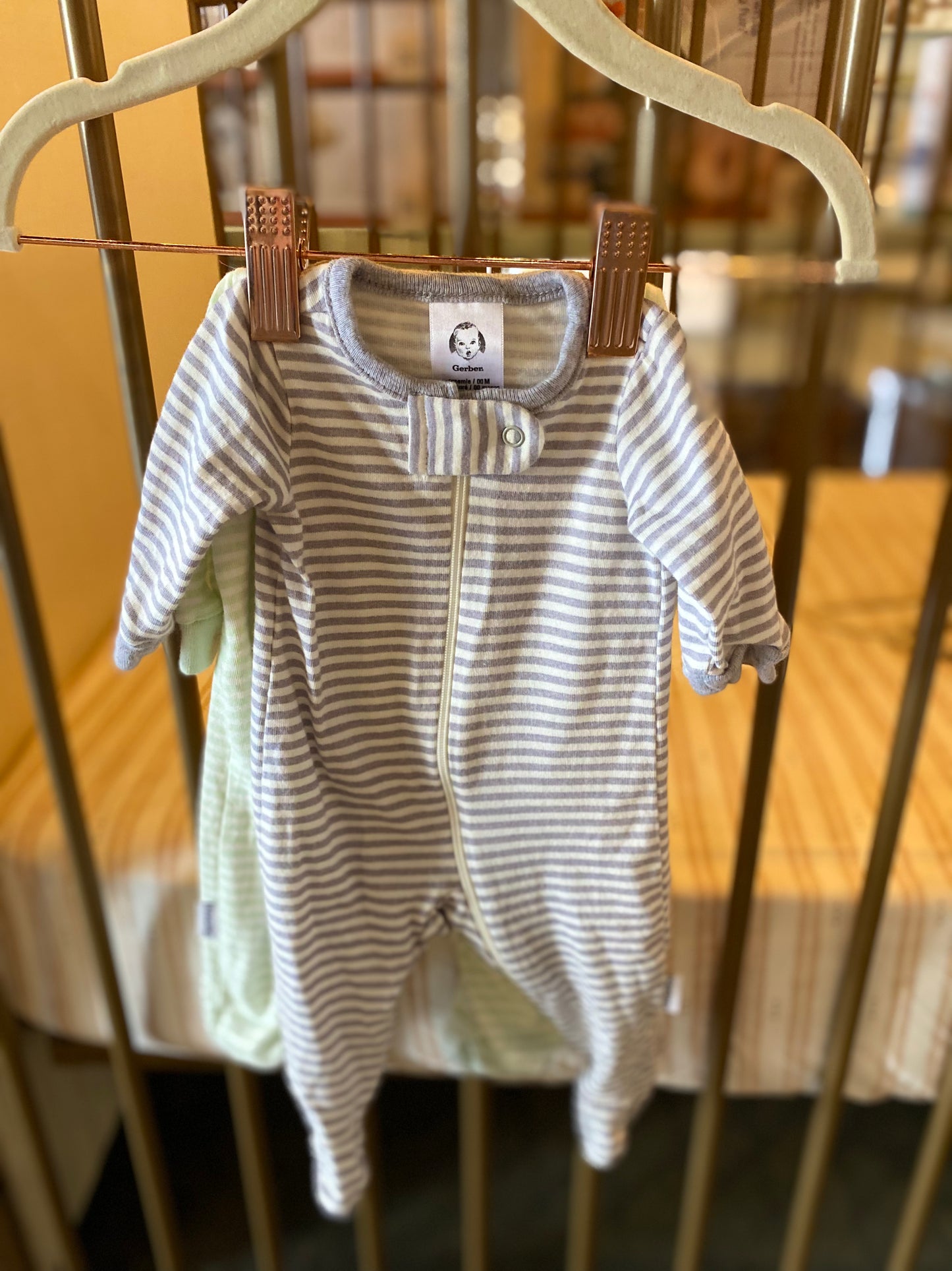 Gerber "Watch Me Grow" Green & Gray Striped Sleepers