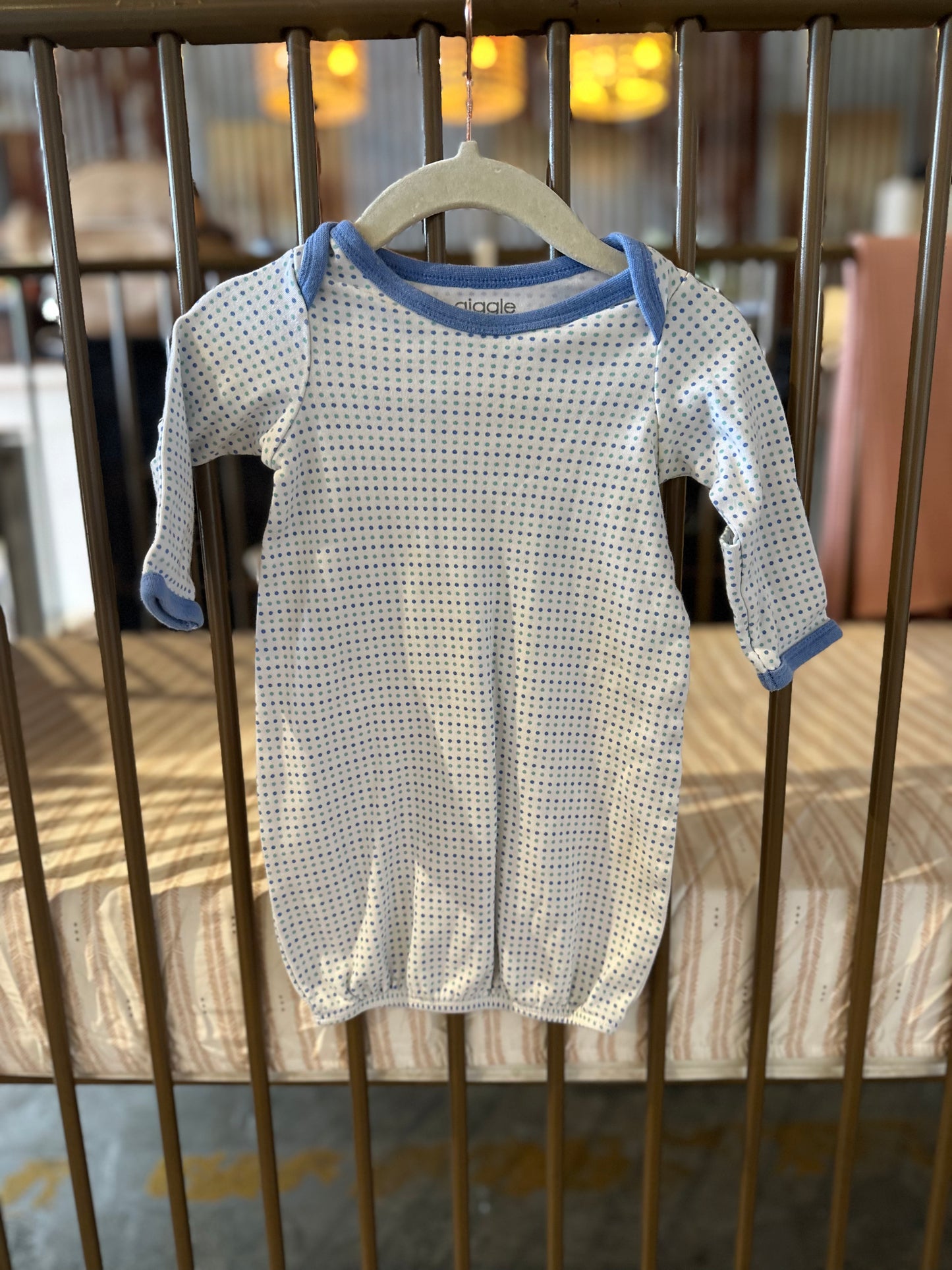 Giggle Baby Blue Polka Dot Gown