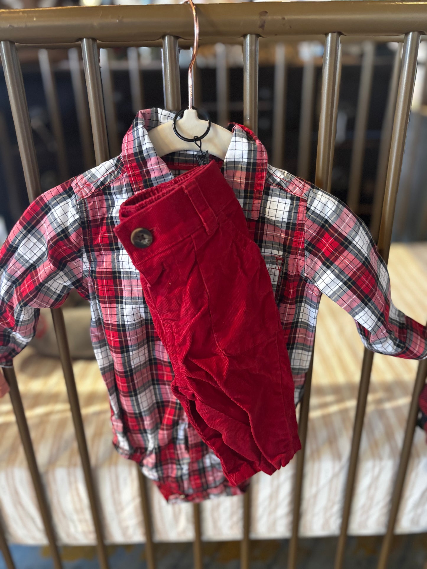 Carter's Red And White Plaid Button Up Set