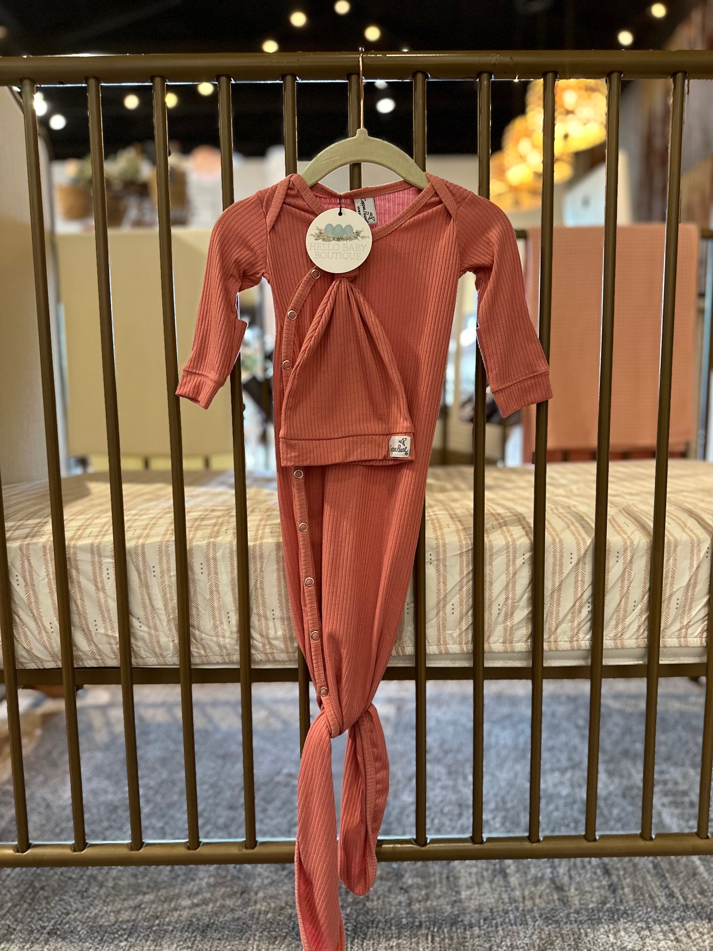 Copper Pearl Pink Ribbed Gown with Hat