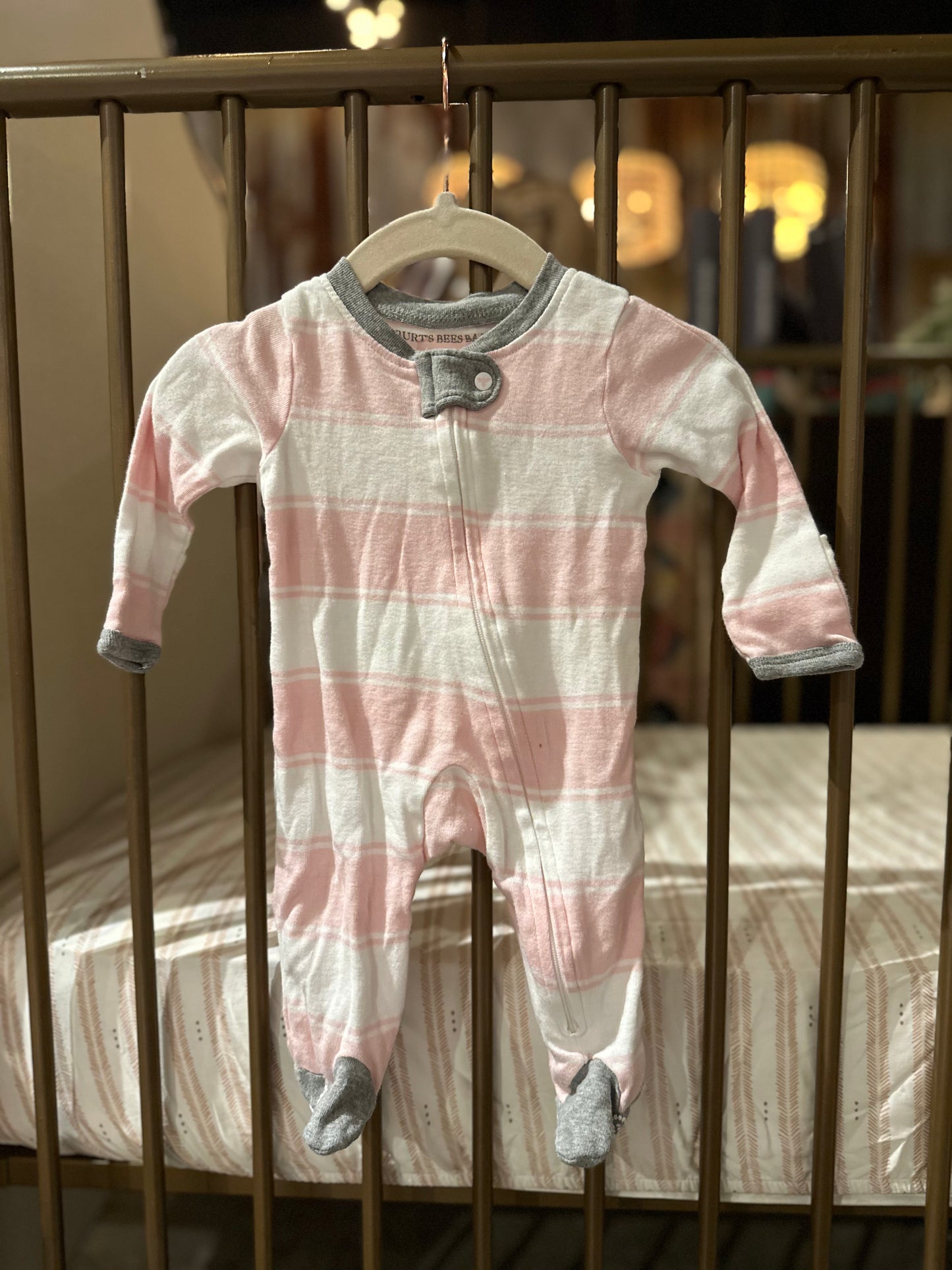 Burt's Bees Baby Pink And White Striped Sleeper