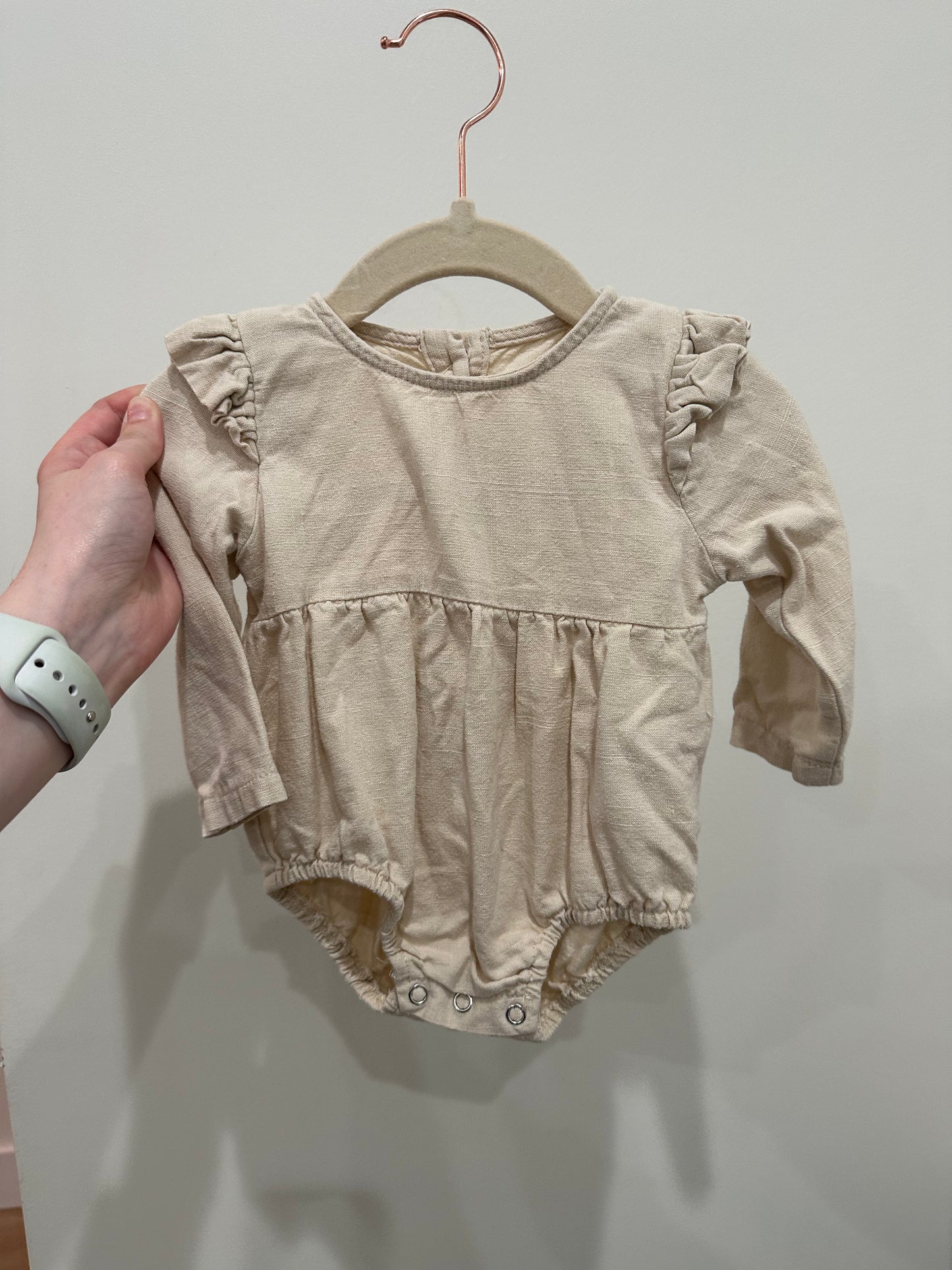 Tan Ruffle Long Sleeve Romper