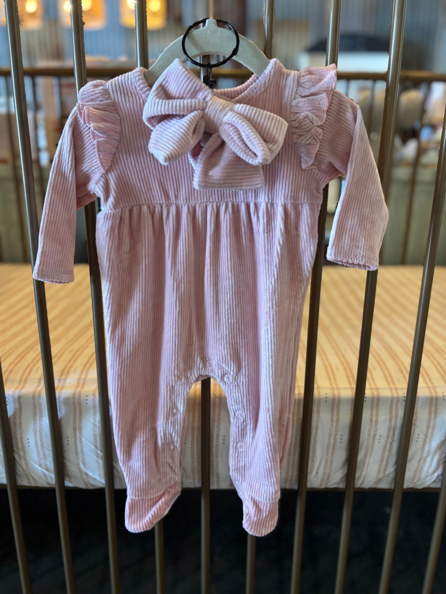 Mudpie Pink Ribbed Jumpsuit + Bow