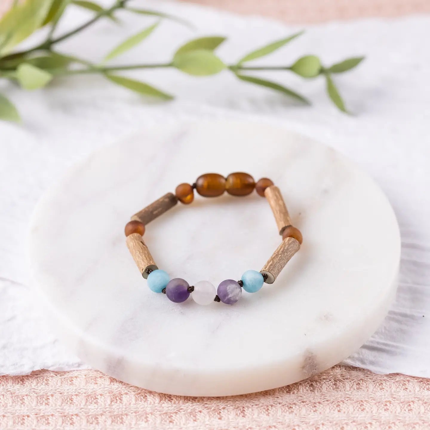 Gemstone and Baltic Amber Teething Bracelet