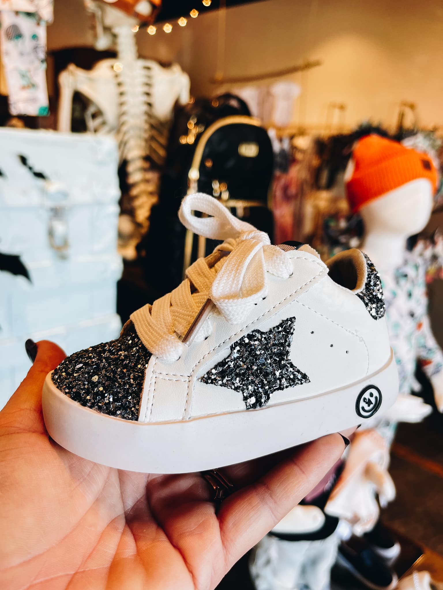 Black Glitter Star Sneakers - Main Image