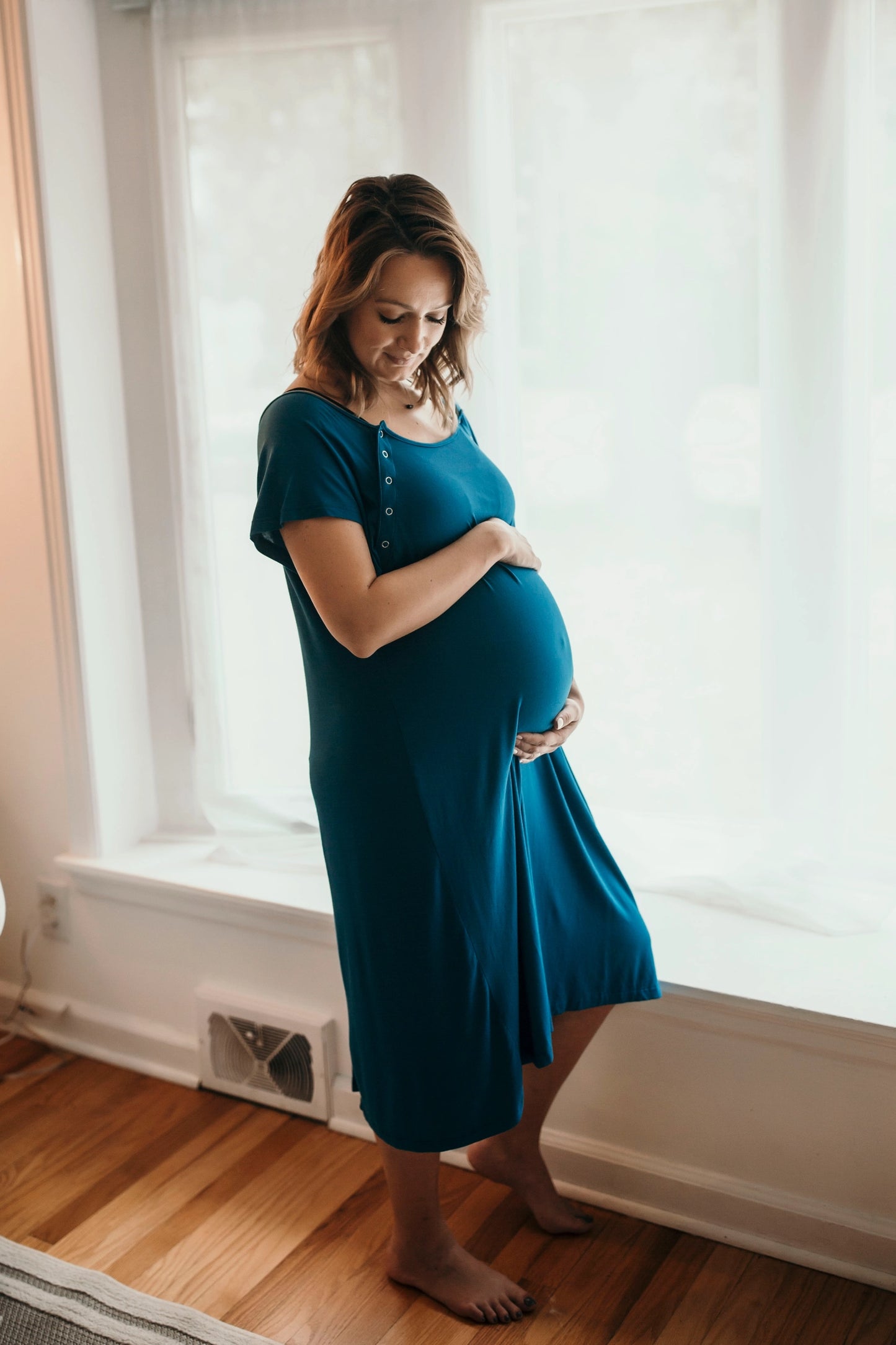 Three Little Tots Blue Maternity/ Nursing Gown