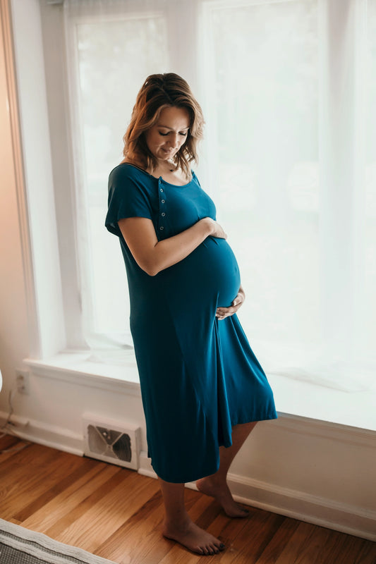 Three Little Tots Blue Maternity/ Nursing Gown