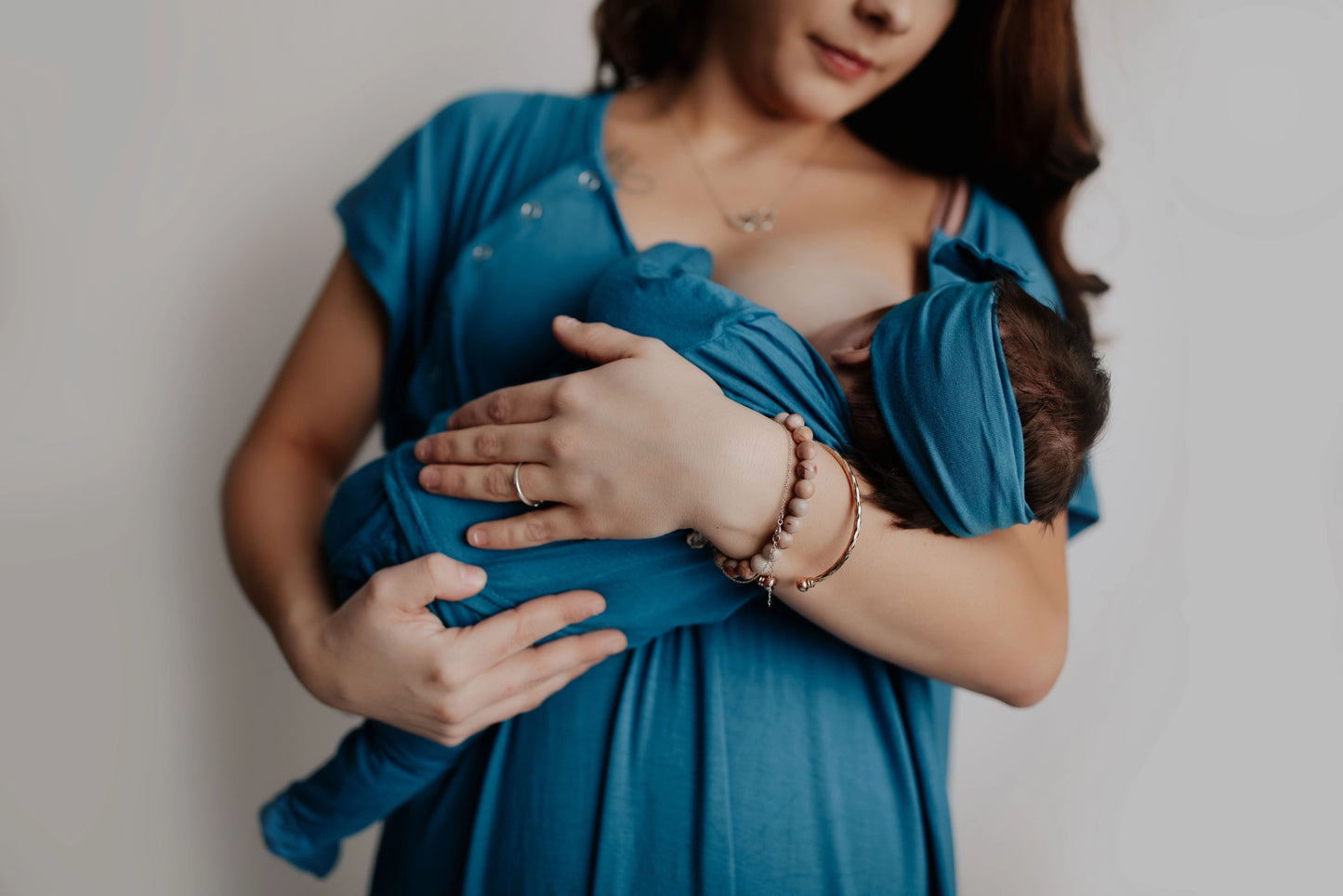 Three Little Tots Blue Maternity/ Nursing Gown