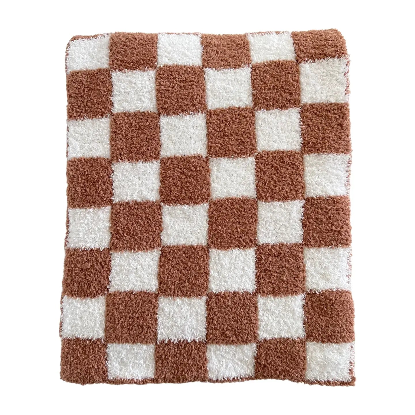 Plush Checkerboard Blanket- Nutmeg