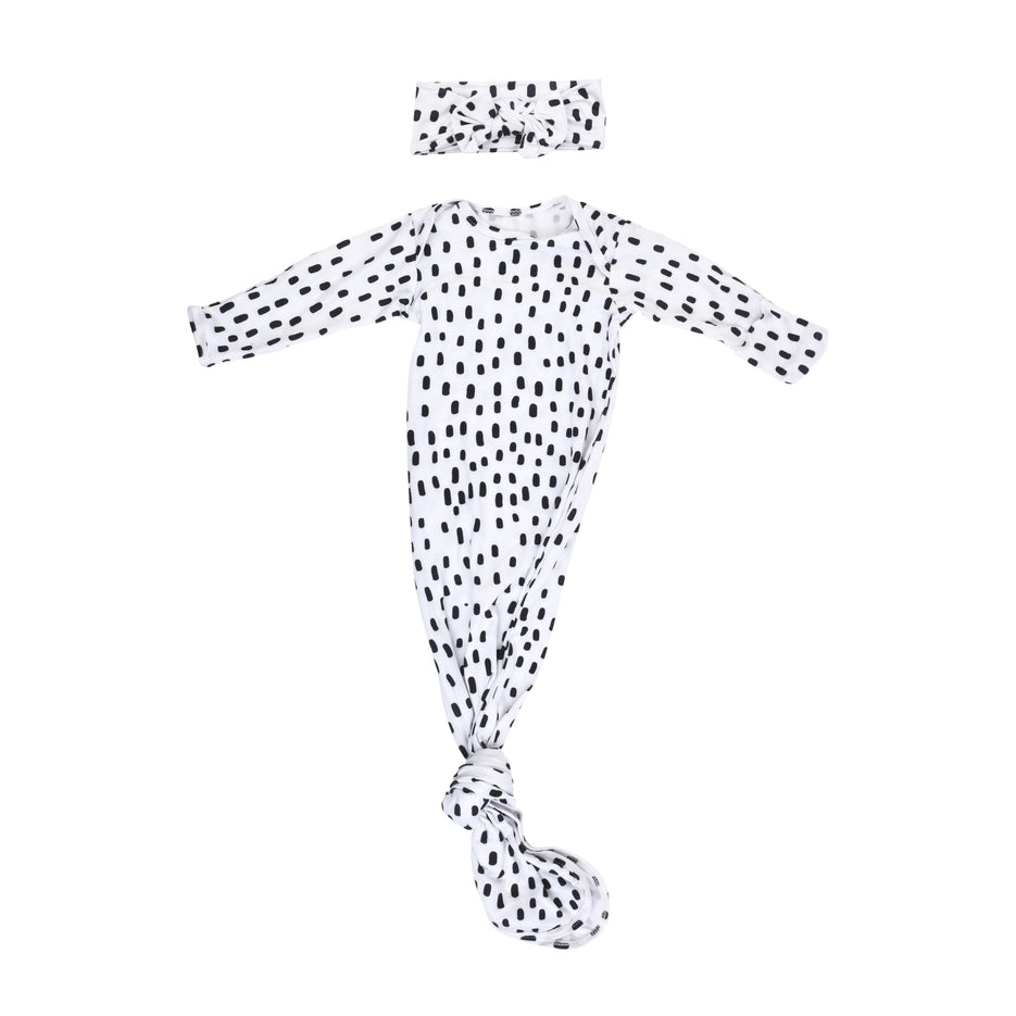 Black & White Poka Dot Knotted Gown with Bow