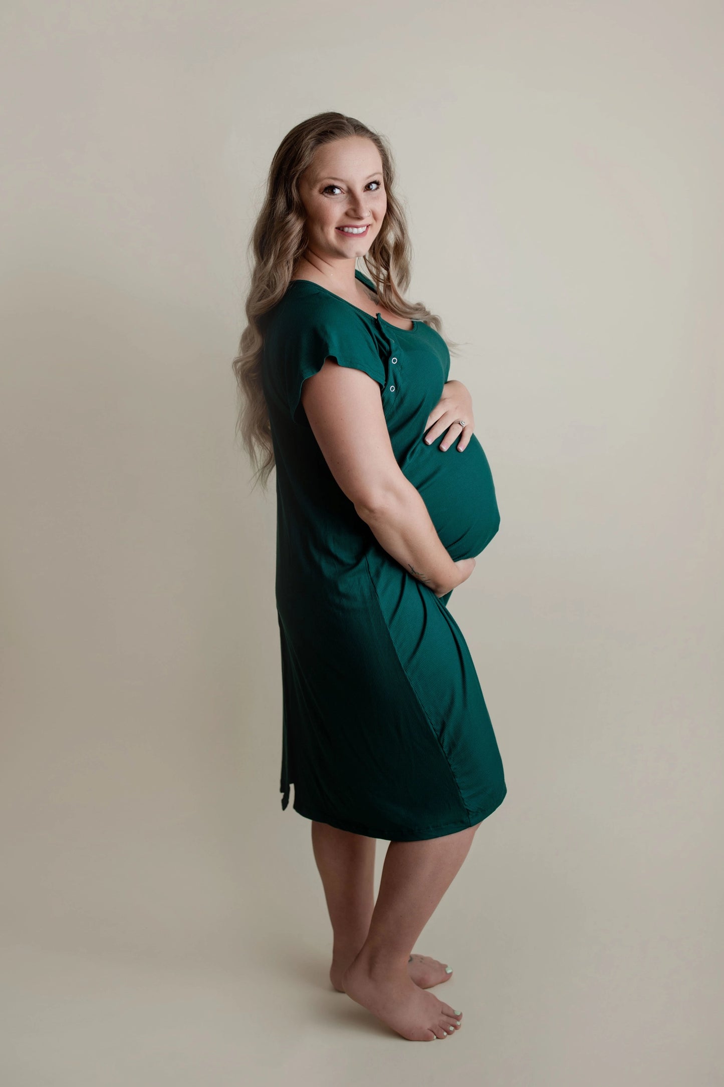 Three Little Tots Forest Green Maternity/ Nursing Gown
