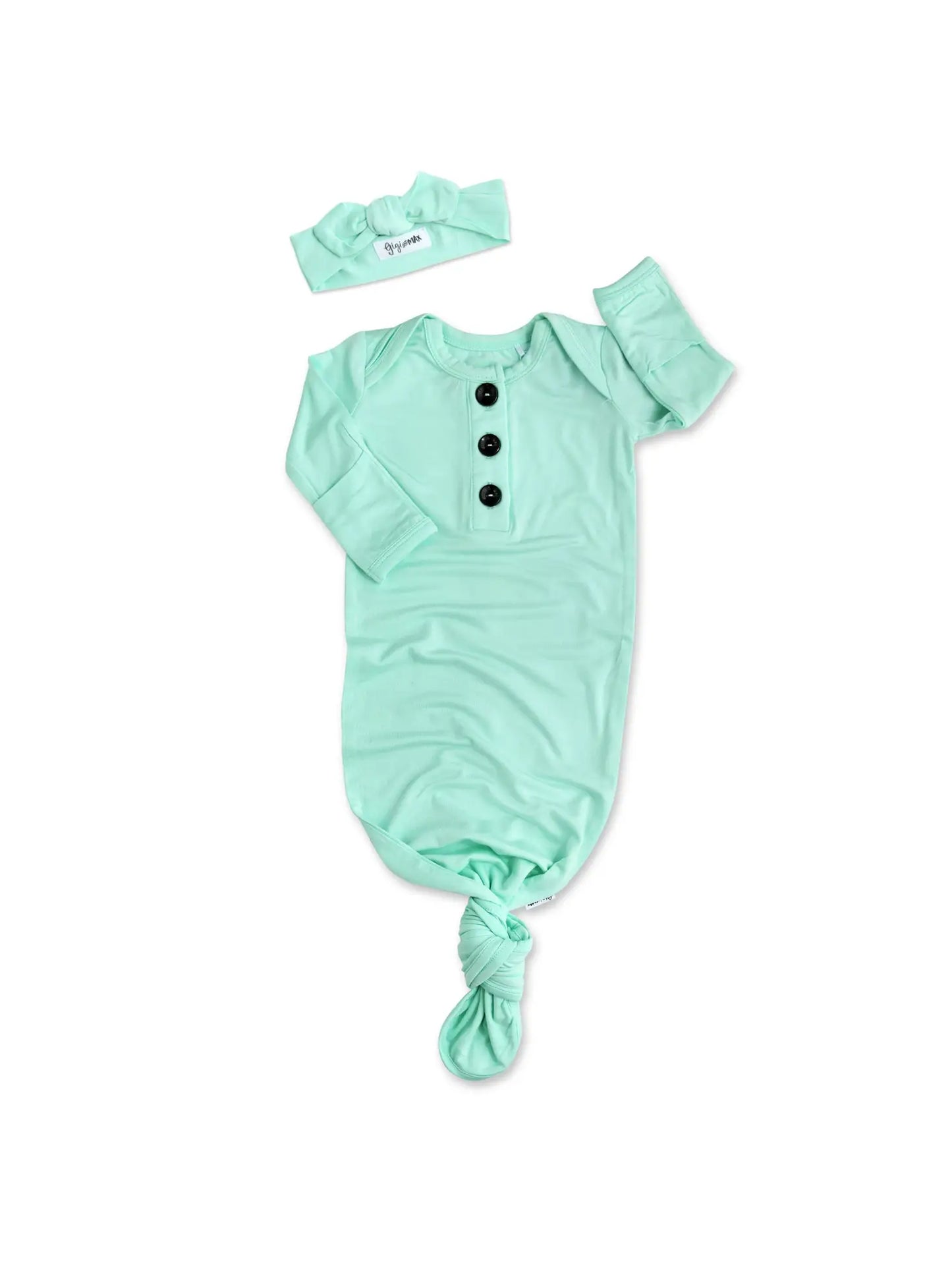 Newborn Finley Mint Gown & Bow