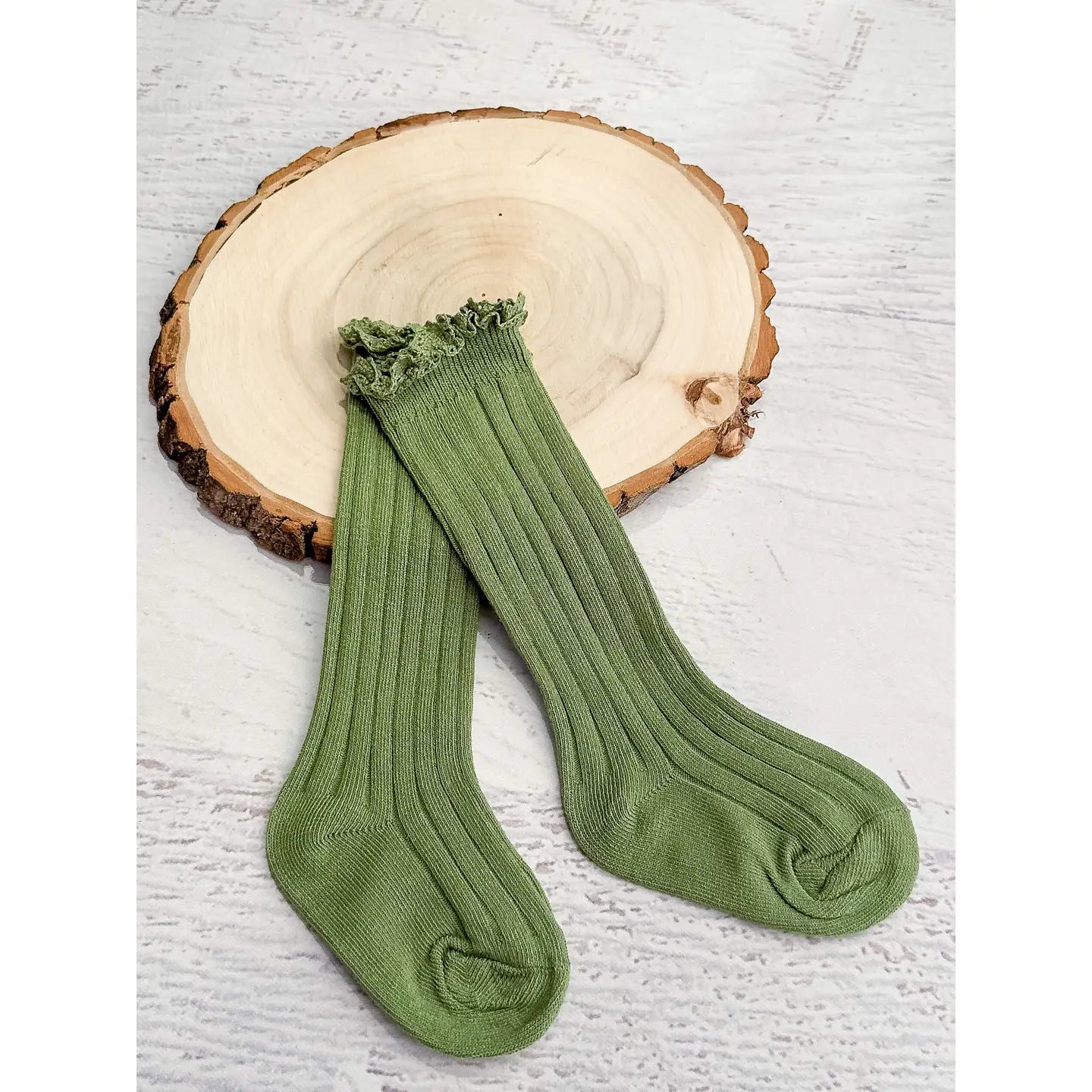 Moss Green Ruffle Socks