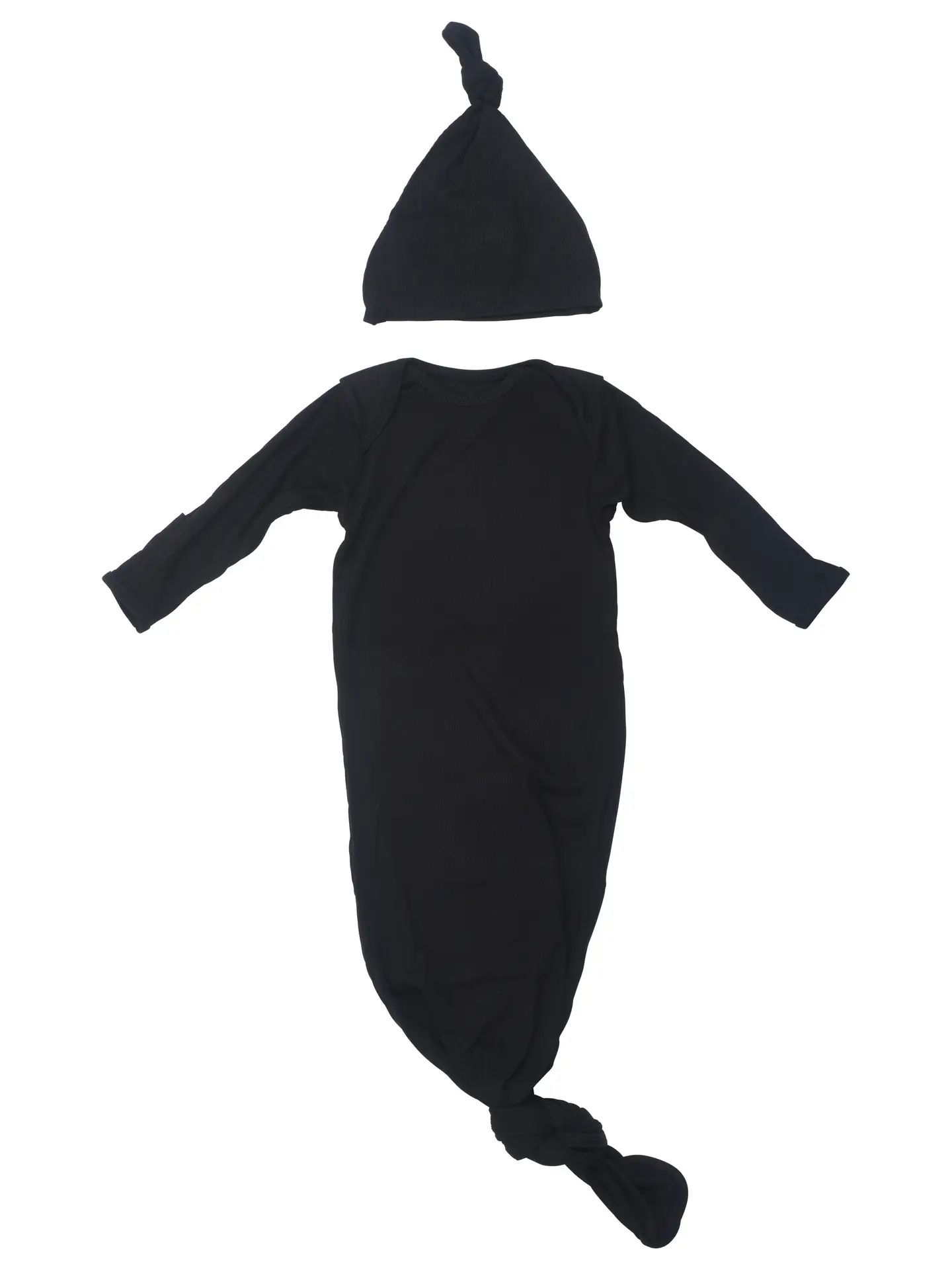 Black Ribbed Knotted Gown with Bow or Hat