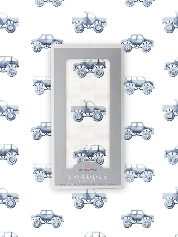 Indigo Monster Trucks Cotton Swaddle