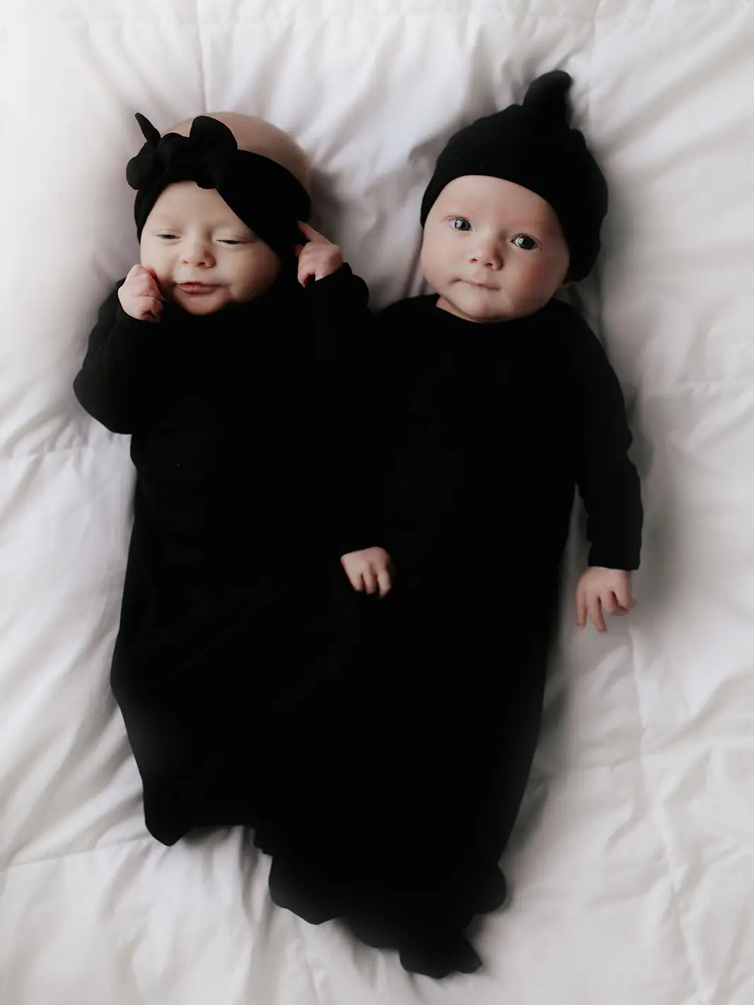 Black Ribbed Knotted Gown with Bow or Hat