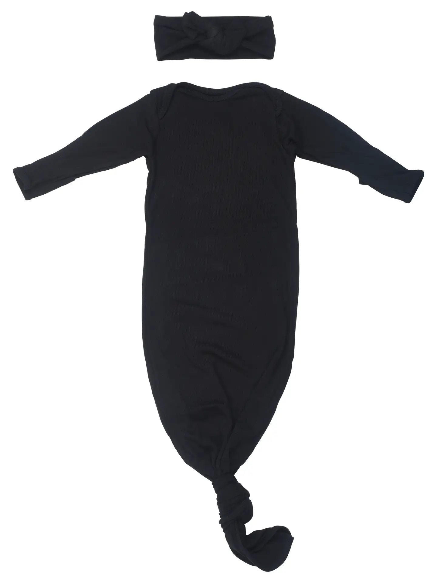 Black Ribbed Knotted Gown with Bow or Hat