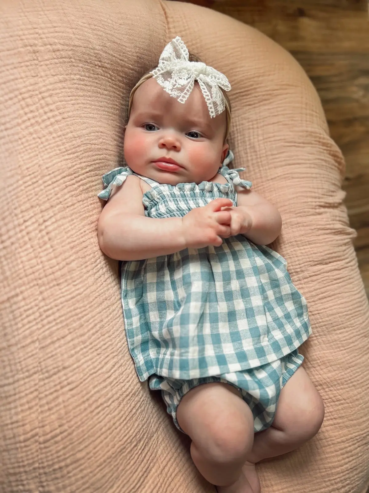 Blue Gingham Smocked Set