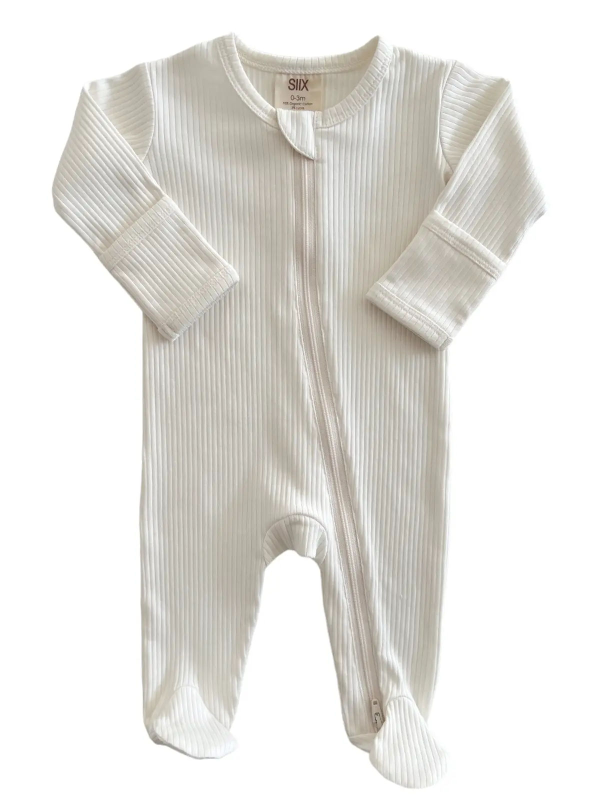 Ivory Ribbed Zip Footie