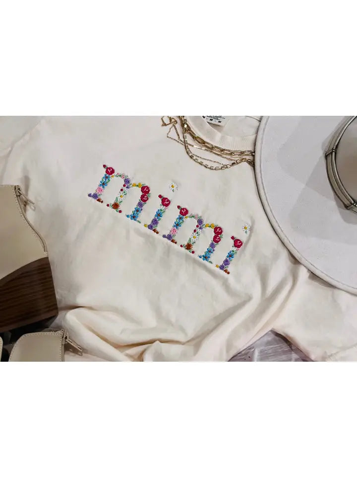 Mimi Floral Embroidered Ivory Tee