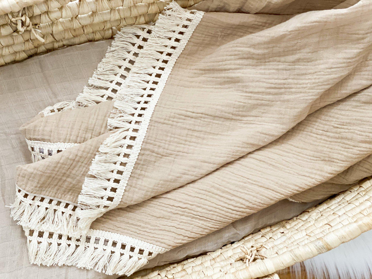 Harp Angel Fringe Tan Blanket