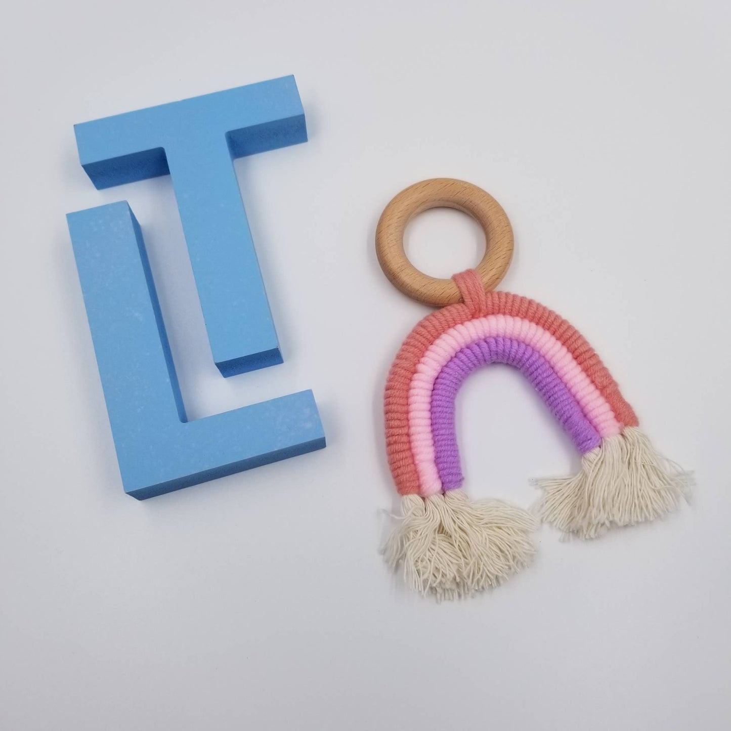 Wooden Hand Crochet Organic Cotton Rainbow Teether