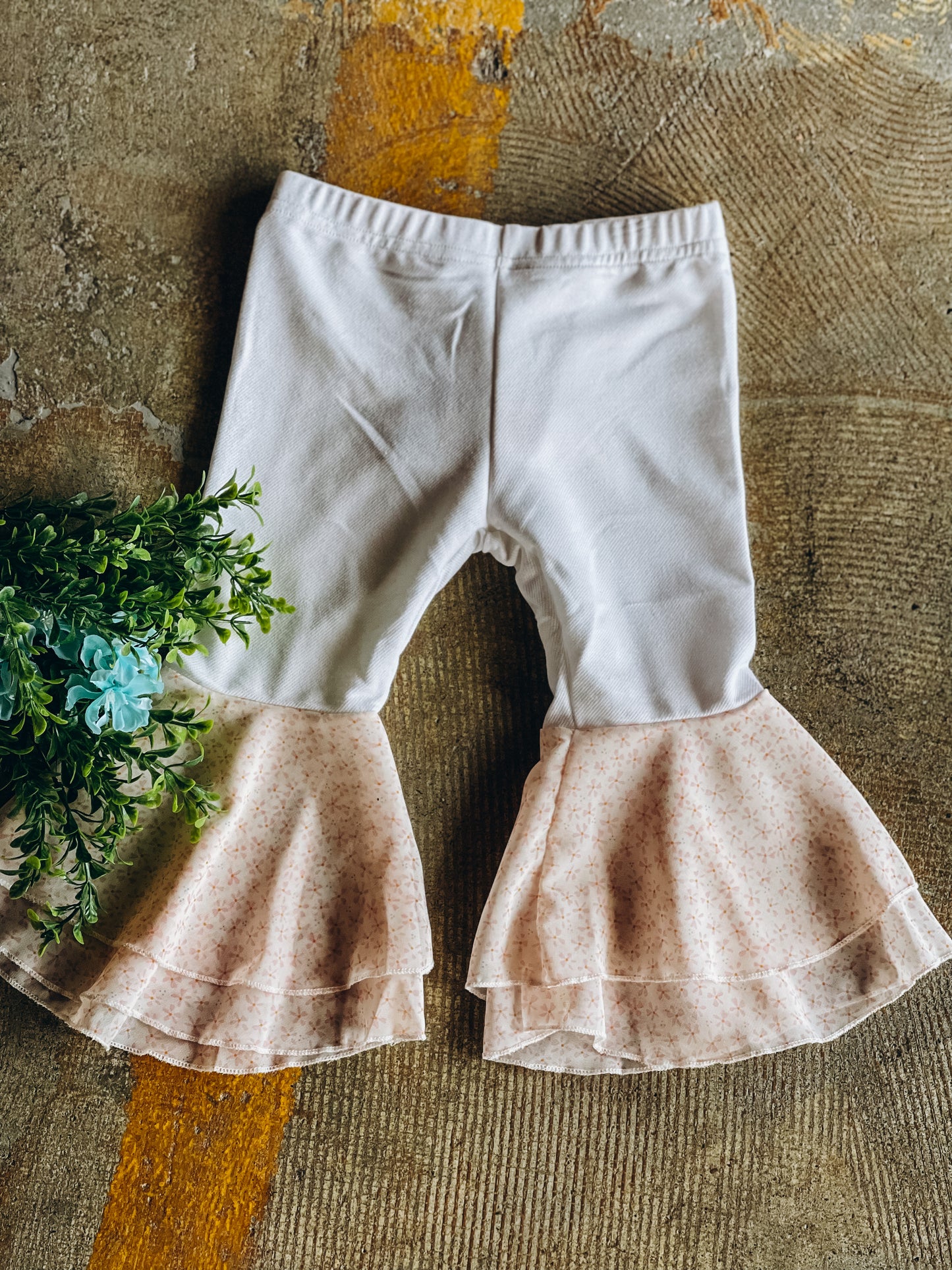 White & Pink Floral Bell Bottoms