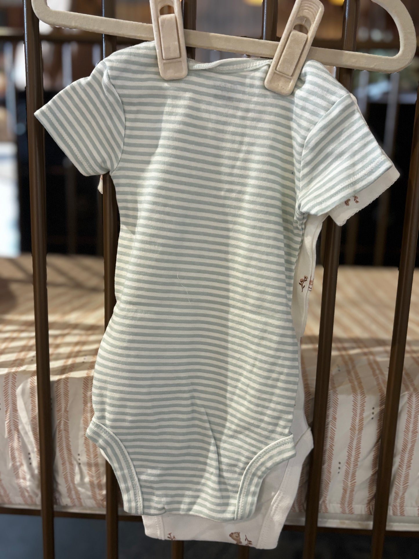 2-Piece Green Stripped And Bunny Onesie Set