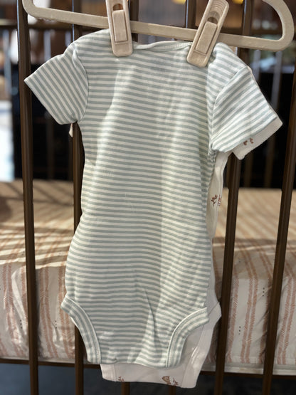 2-Piece Green Stripped And Bunny Onesie Set