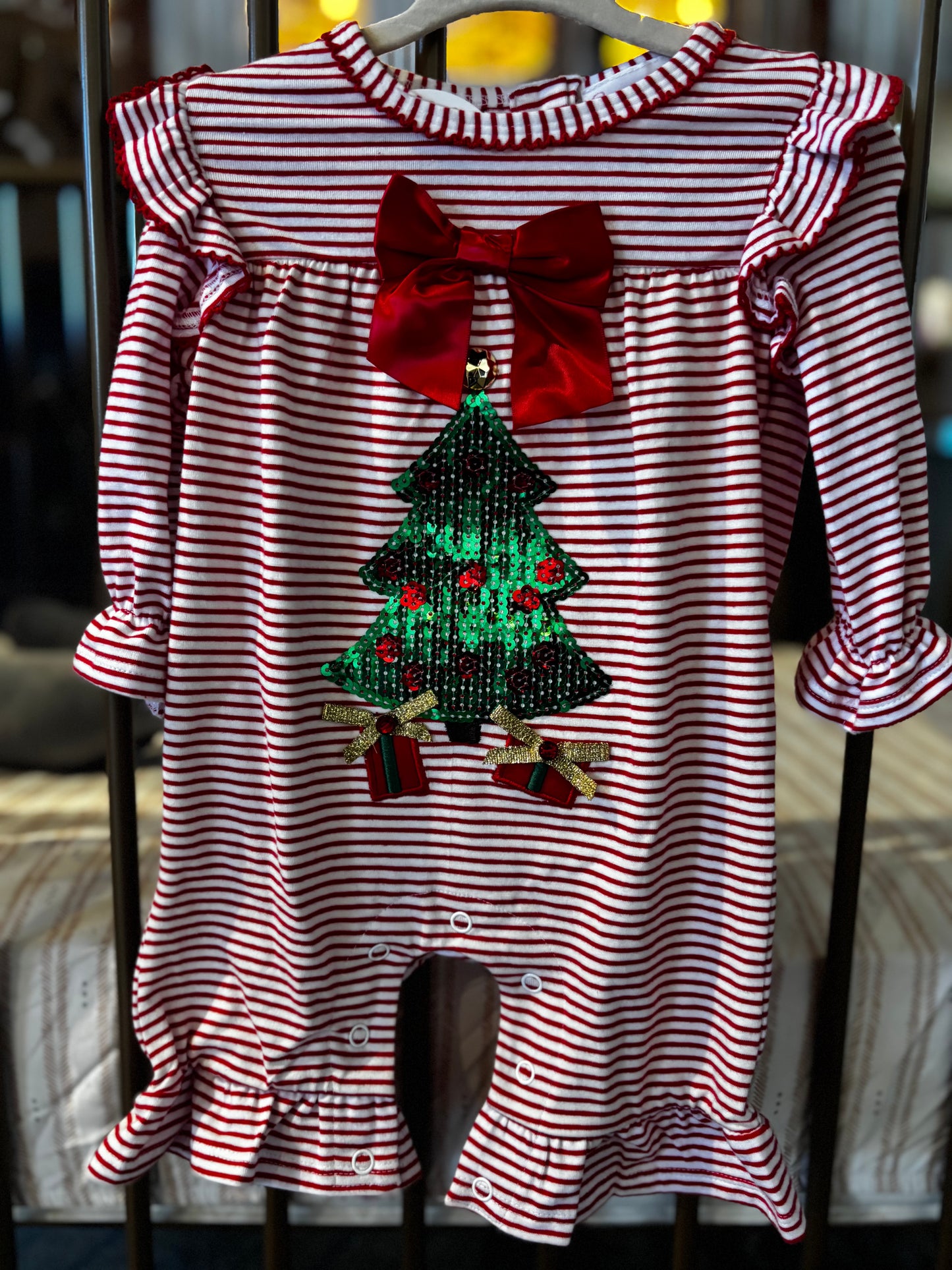 Bonnie Baby Striped Christmas Tree Romper