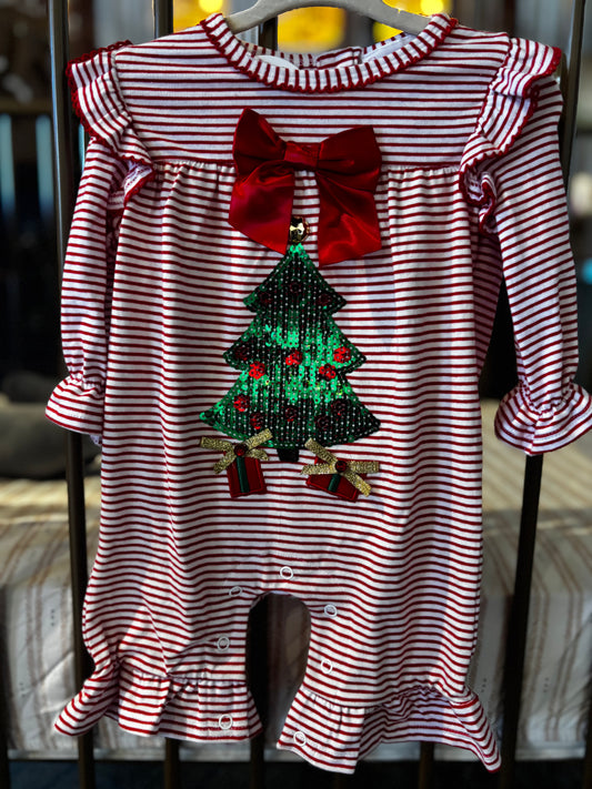 Bonnie Baby Striped Christmas Tree Romper