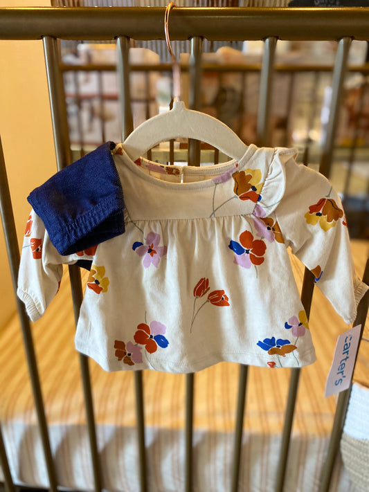 Carter's Beige Floral 2-piece Outfit