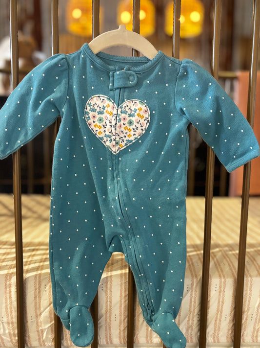 Carter's Blue Polka Dot And Floral Heart Sleeper