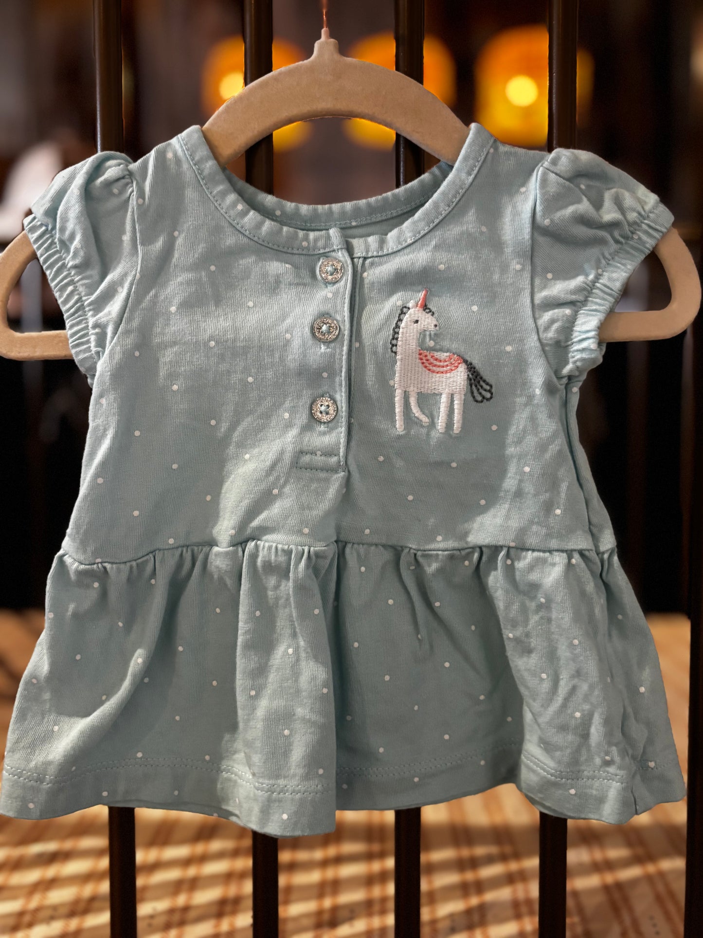 Carter's Blue Polka Dot And Unicorn Shirt