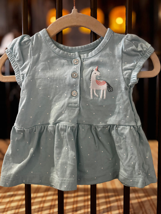 Carter's Blue Polka Dot And Unicorn Shirt