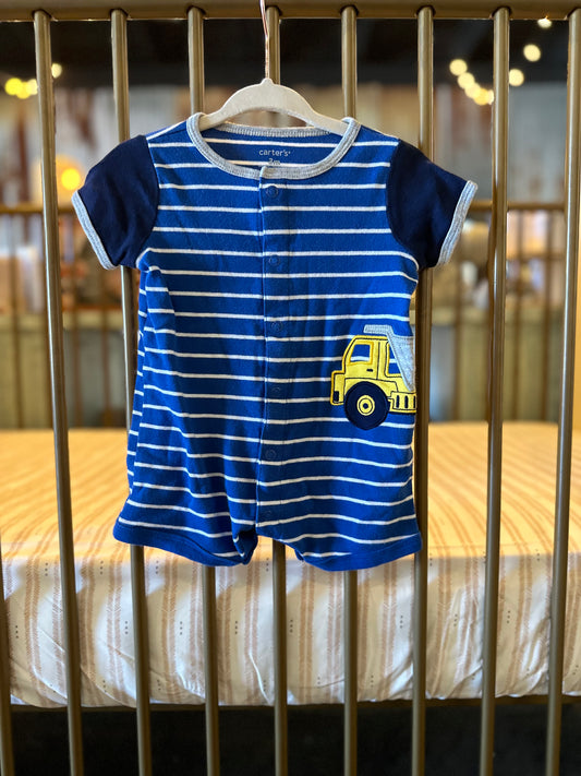 Carter's Blue Striped Dump Truck Romper