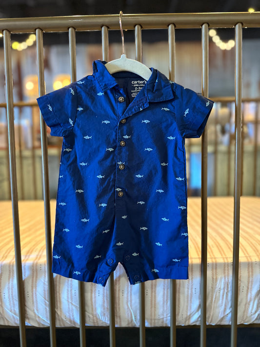 Carter's Navy Blue Shark Deep Romper