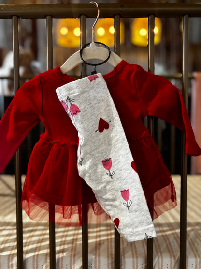 Carter's Red Shirt With Floral And Heart Pant Set