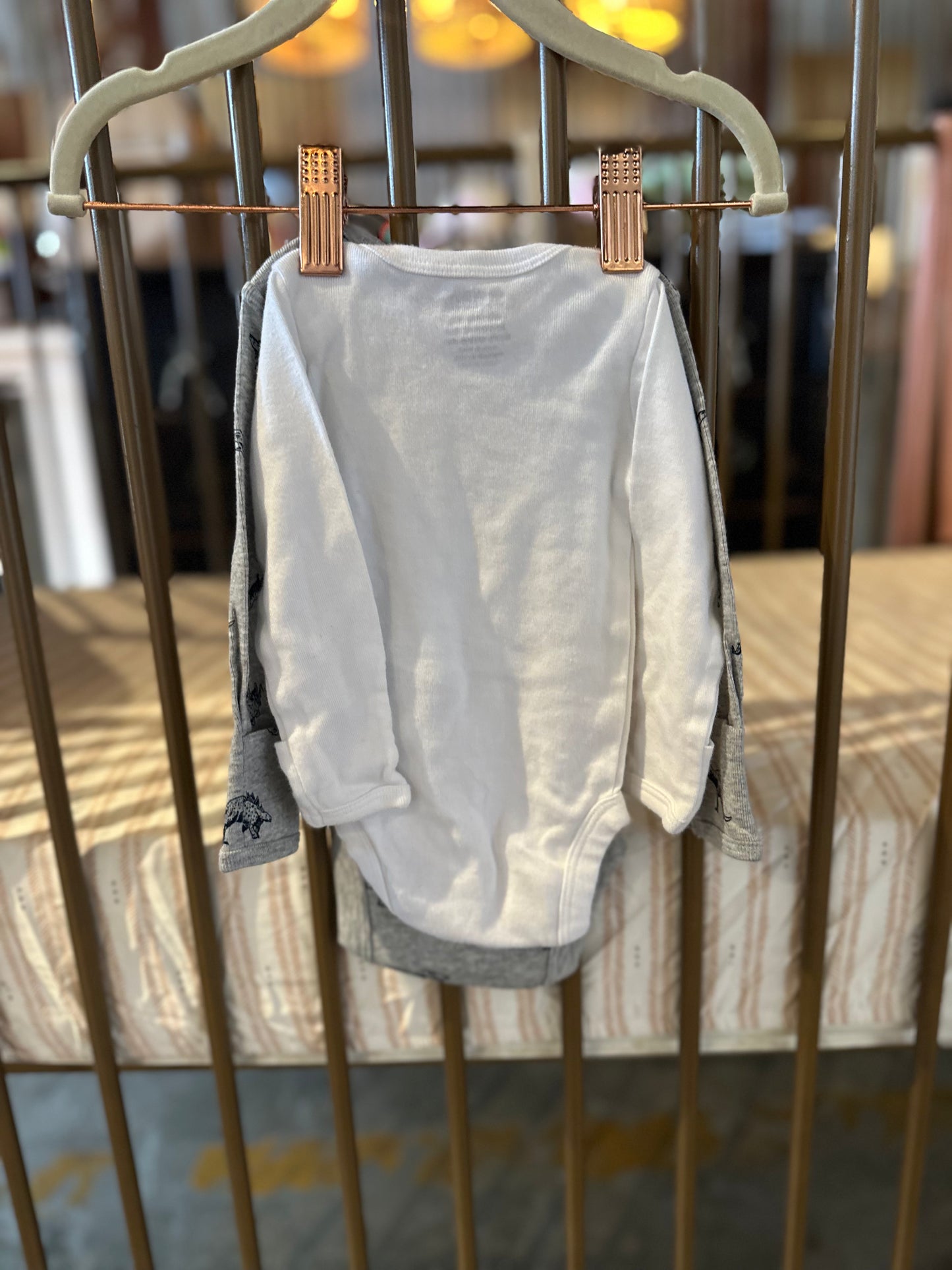 Carter's White & Navy Blue Dino 2-piece Onesies