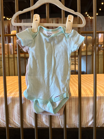 Carter's X Gerber Striped Light Brown & Teal Blue 2-piece Onesies