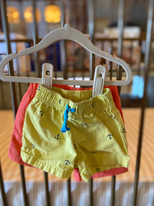 Carter's Yellow Anchor & Coral Pink Shorts