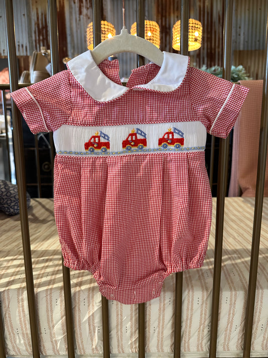 Edgehill Collection Red Fire Truck Romper