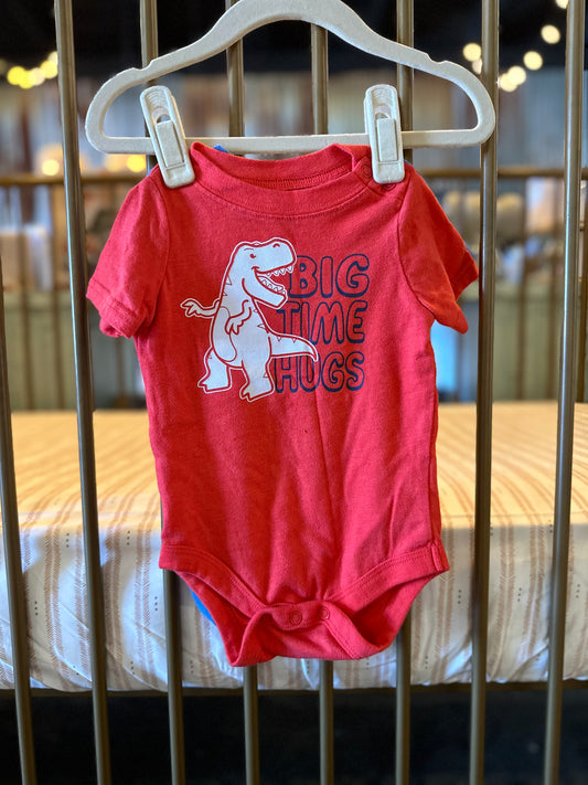 Garanimals "Big Time Hugs" Red Dino & Plain Blue Onesies