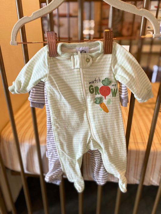 Gerber "Watch Me Grow" Green & Gray Striped Sleepers